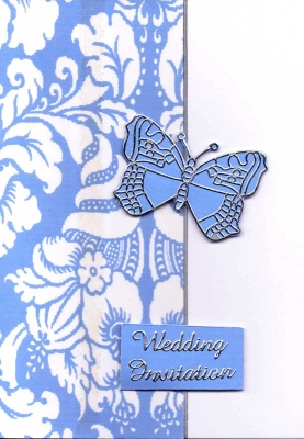 Baby Blue Damask Butterfly Wedding Invitation